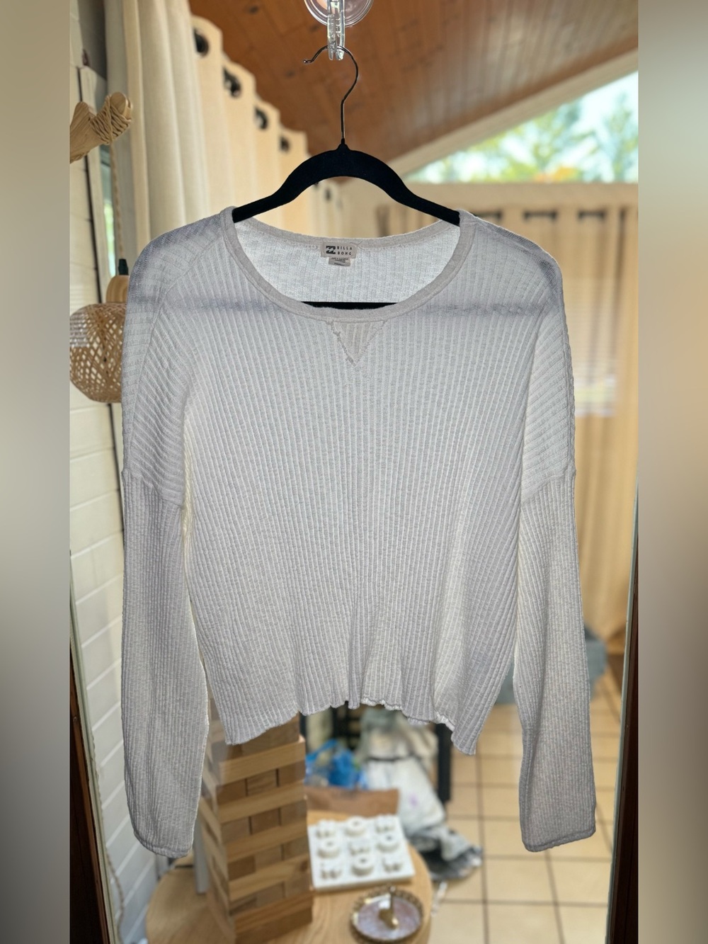 Billabong White Ribbed Long Sleeve Top